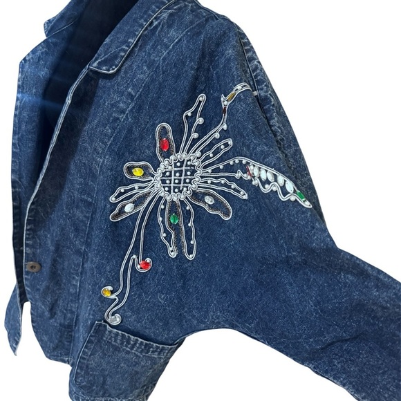 Embroidered Blue Denim Jacket - Picture 5 of 7